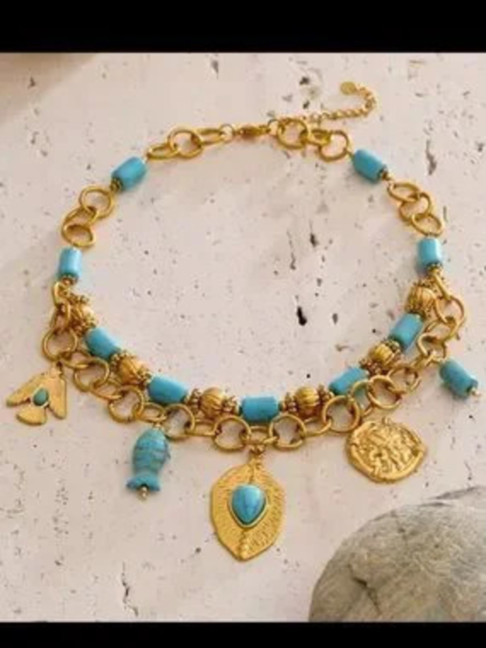 Coastal Luxe Turquoise Gold Charm Necklace